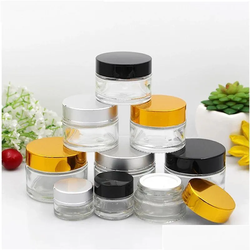 Verpakking Flessen 5G 10G Glazen Fles Cosmetische Lege Pot Pot Make-up Gezichtscrème Container Met Zwart Sier goud Kleur Deksel En Binnenkussen Dr Ot4Nz