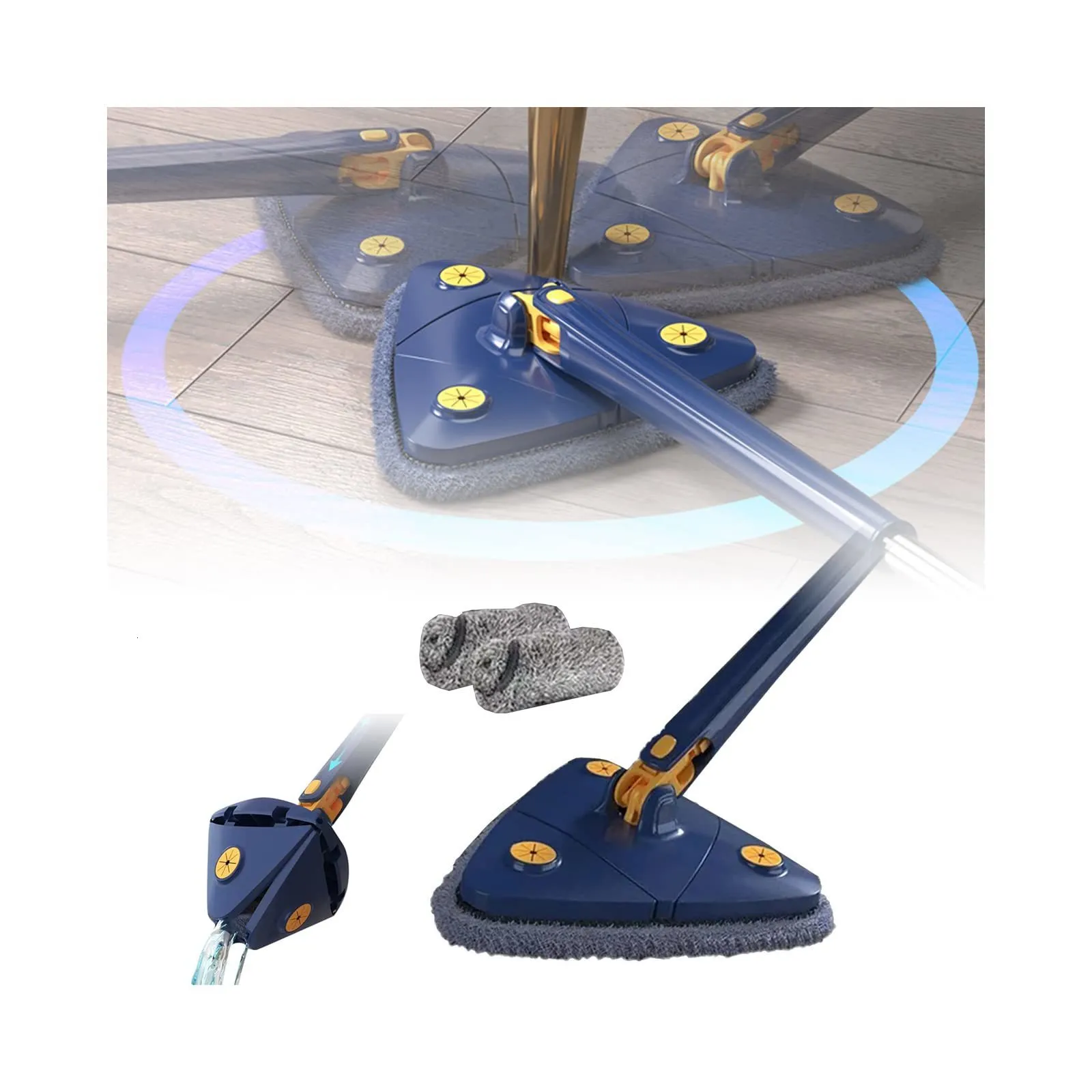 Panni per la pulizia Mop triangolare telescopico 360 Girevole Mop per pulizia regolabile per vasca/piastrelle/pavimento/manico da 130 cm Riutilizzabile Spin Mop Drop 230725