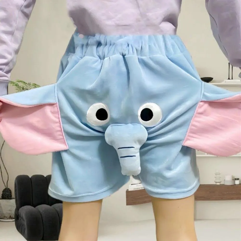 Salon pyjama Shorts 3D oreilles tronc dessin animé belle éléphant lâche décontracté vêtements de nuit en peluche été hommes femmes tir pantalon vêtements de maison