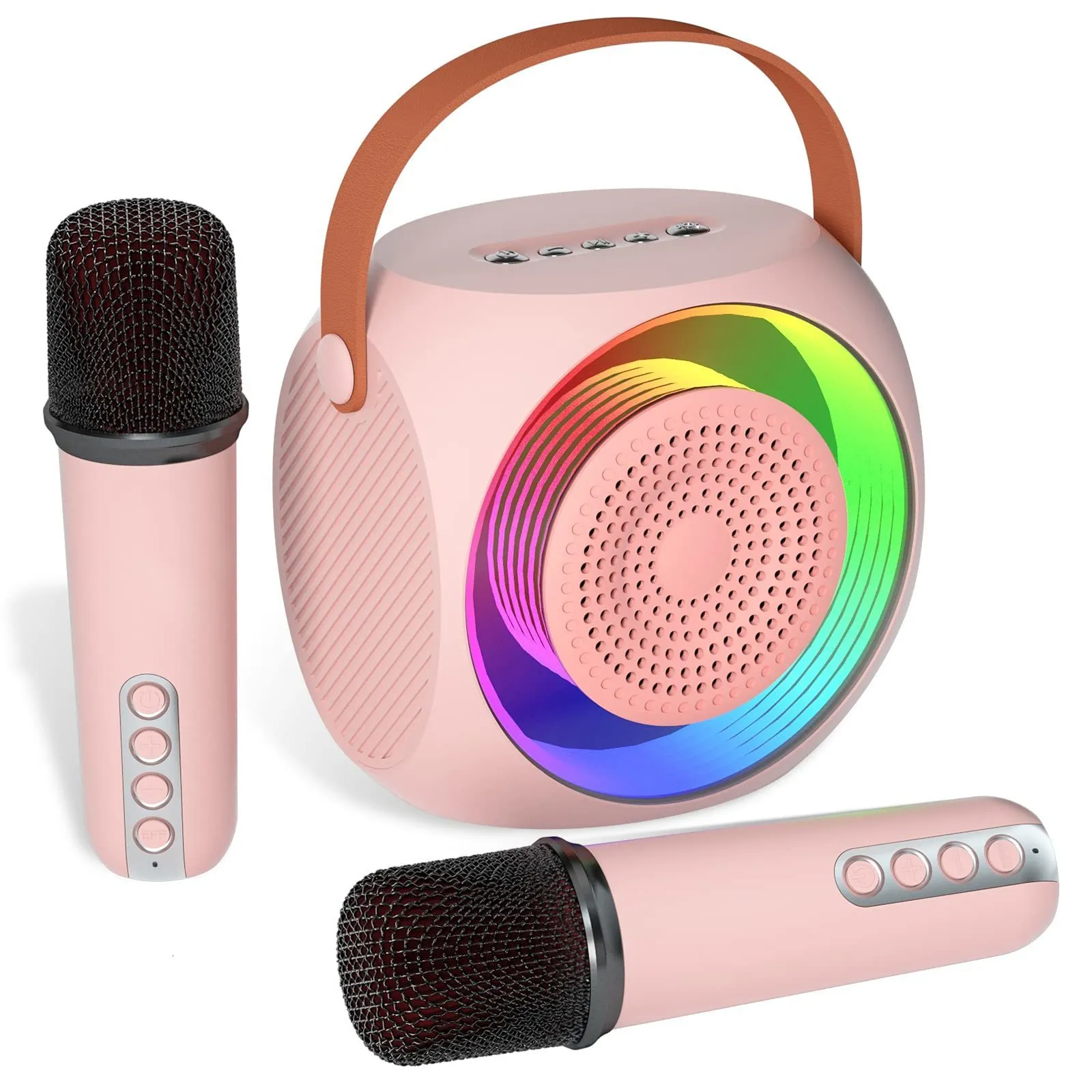 Microphones Mini Karaoke Machine for Kids Portable Bluetooth Karaoke Speaker with 2 Wilreless Microphones and Led Lights for Home Party 230725