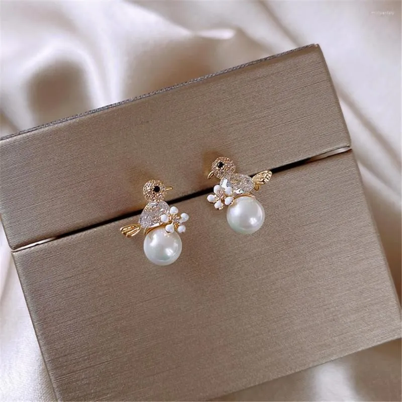Stud Earrings 2023 Cute Bird For Women Rhinestone Imitation Pearl Earring Girls Party Engagement Temperament Jewelry