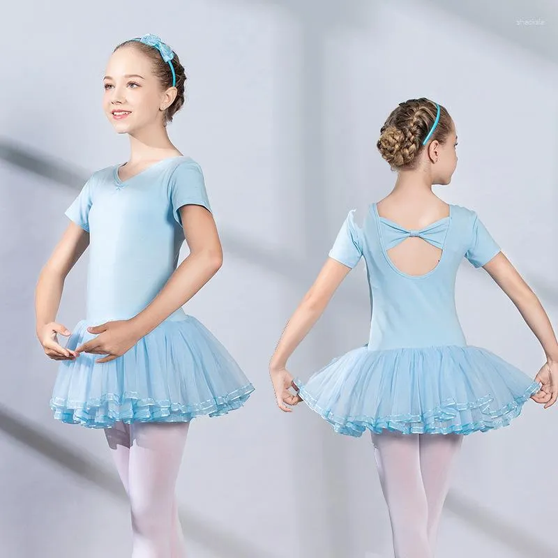 Stage Wear Balletto Body per ragazza Toddler manica corta Tulle Dance Dancer Outfit Ginnastica ritmica Body Dress Skate Festa di Natale