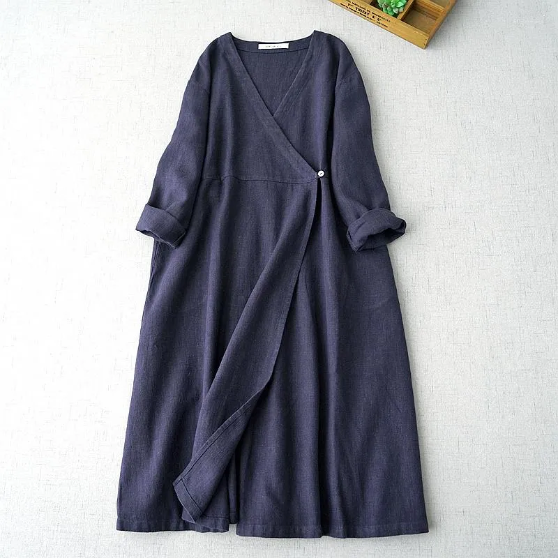 Women's Trench Coats Special Style Placket Long Dress Linen Windbreaker Thin Coat Clothing Spring Product Loose 0519