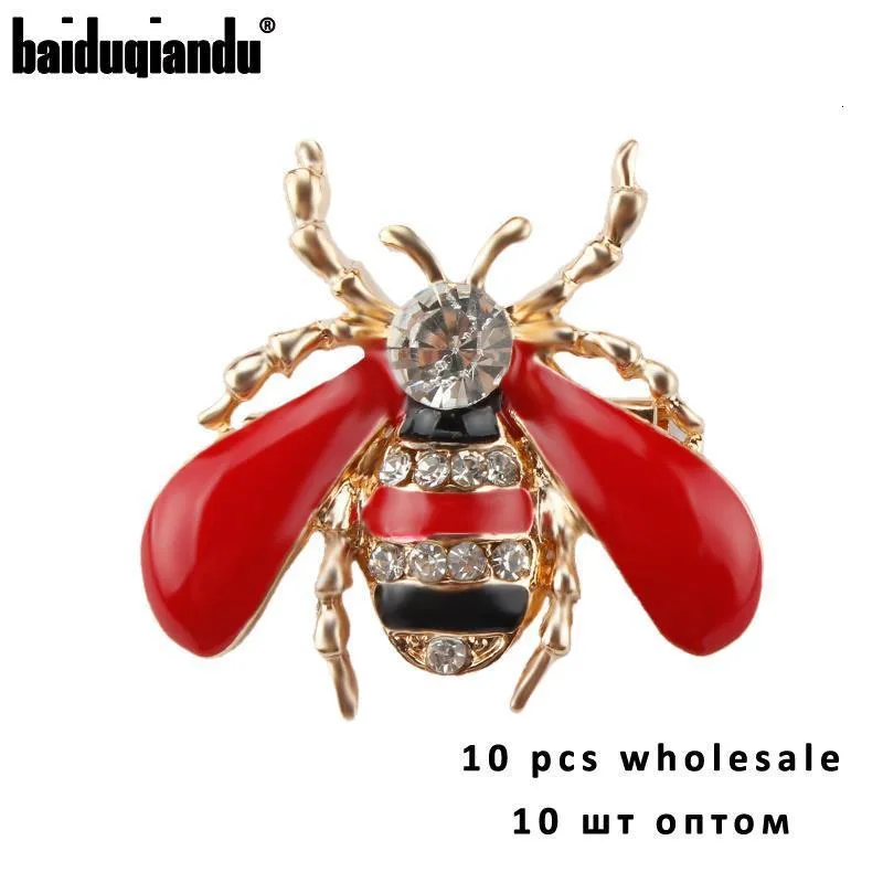 Pins Brooches Baiduqiandu Brand Wholesale Lots of 10 Pcs Enameled and Crystal Insect Bee Brooch Lapel Pins 230725