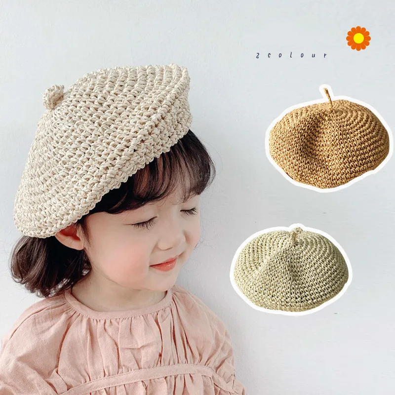 Casquettes Chapeaux Coréen Style Japonais À La Main Chapeau De Paille Mode Bébé Filles Rétro Crochet Cap Femmes Enfants Été Plage Voyage Respirant Béret 230725