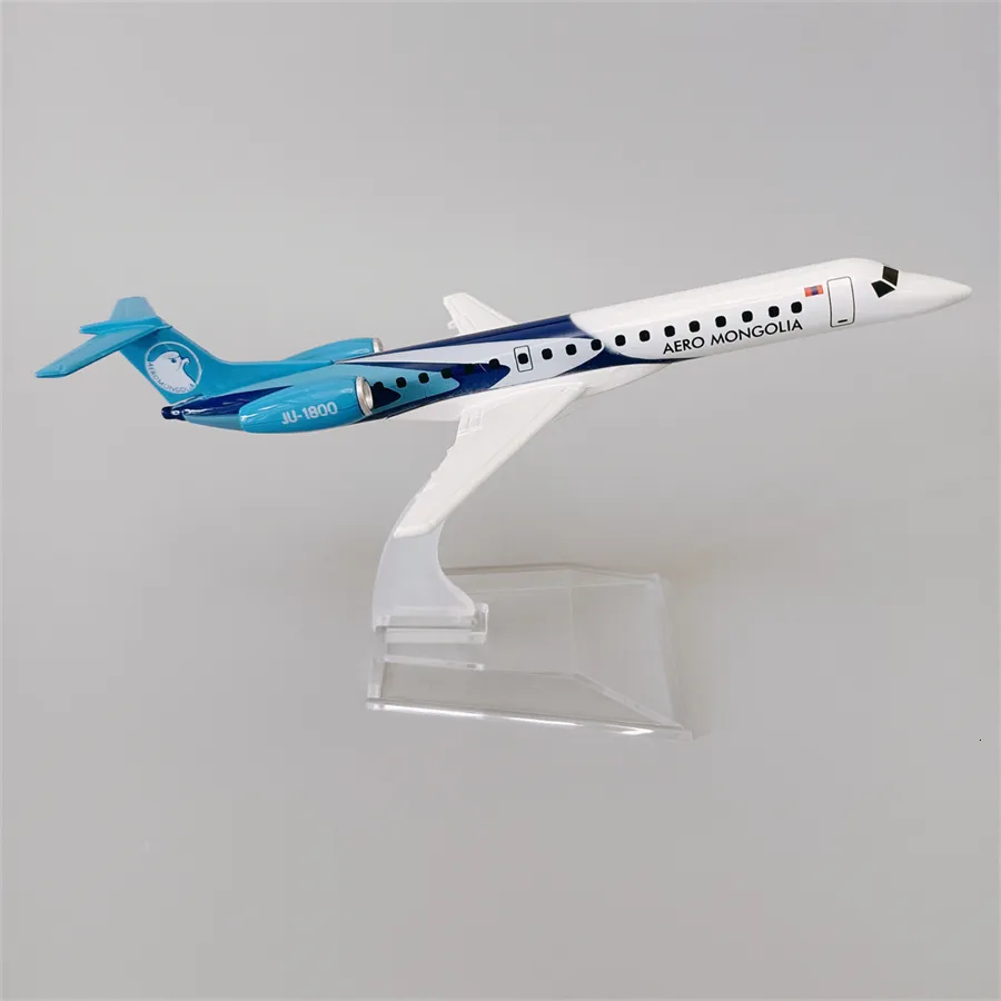 Modelo de avión Air AERO MONGOLIA ERJ ERJ145 JU-1800 Airlines escala 1/400, modelo de avión fundido a presión, soporte de modelo de avión de aleación de Metal, avión 16cm 230725