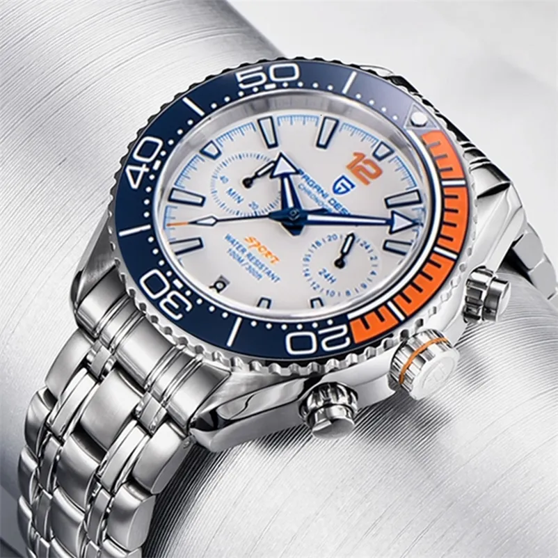 Другие часы Pagani Design Многофункциональный хронограф Quartz Men Watch Top Brand Ceramic Bezel Sapphire Glass 100 М водонепроницаемые наручные часы 230725
