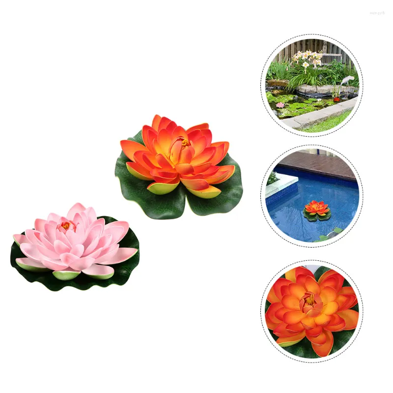 Flores decorativas Flor de Lótus Flor de Lírio Flutuante Lagoa Decoração de Água Espuma Artificial Falso Realista Almofadas de Decoração Jardim Folhas Piscina