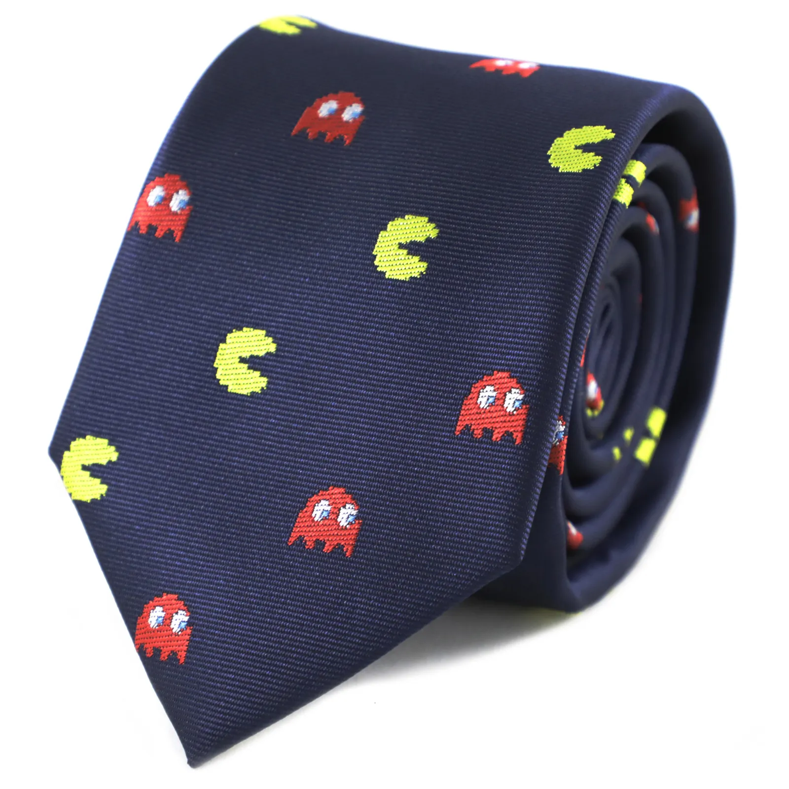 Neck Ties Microfiber Jacquard Game Theme Character Symbol Yellow and Red Ghost Tie Men Slyckig fars dag födelsedag slips bröllopstillbehör 230725