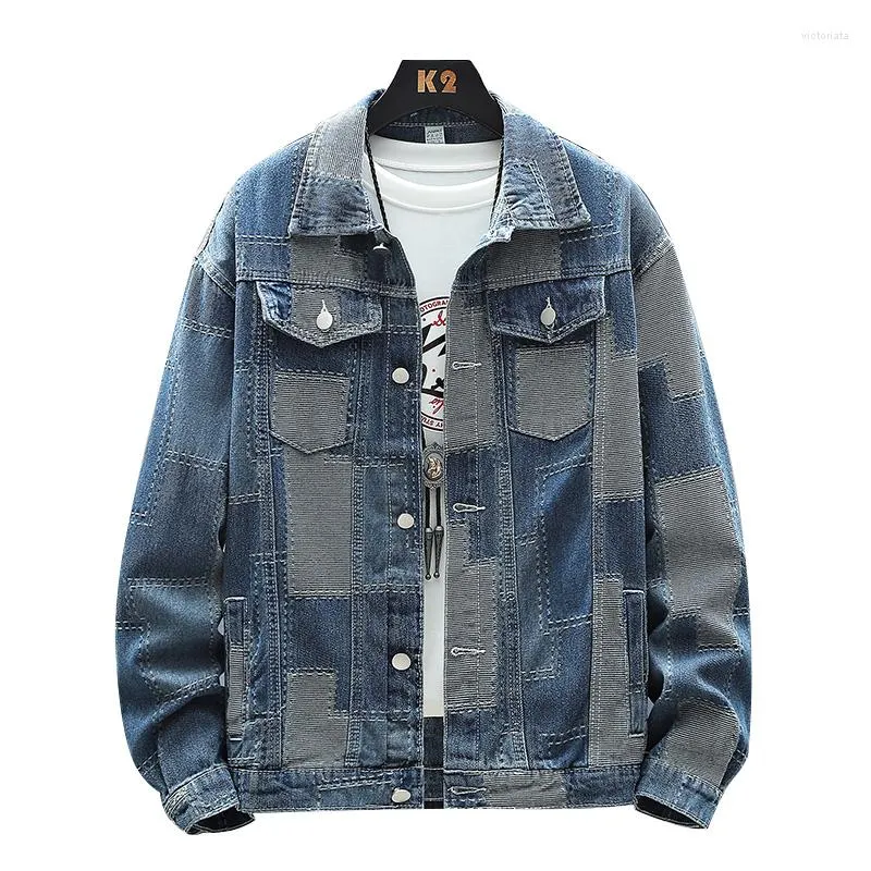 Herrjackor 2023 Spring Men Patchwork denim Jacka lappar tiggar Jean Coat Casual Top Outerwear High Street