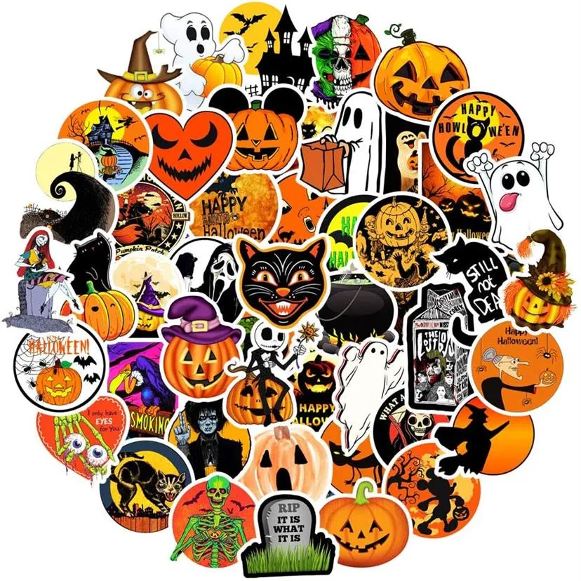 Drôle Halloween autocollants étanche vinyle autocollant autocollant pour planche à roulettes bouteille d'eau ordinateur portable téléphone fête faveurs 50Pcs307R