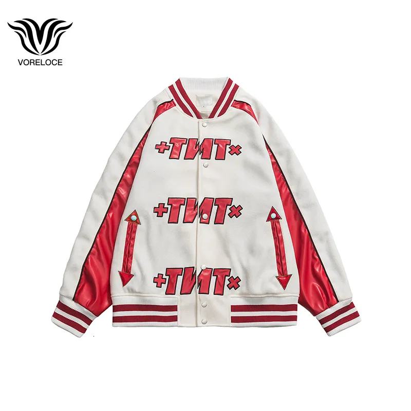 Mens Jackets Autumn Winter Brand Mens High Street Baseball Collar Jacket Harajuku Leather Embroidered Hiphop Youth Casual 230726