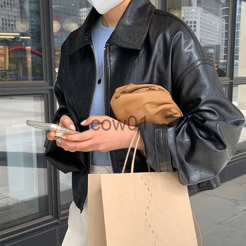 Women's Jackets Autumn Women Faux Leather Jacket Ladies Long Sleeve Zipper PU Coat Korean Style Chic Loose Streetwear Outerwear Biker Coats J230726