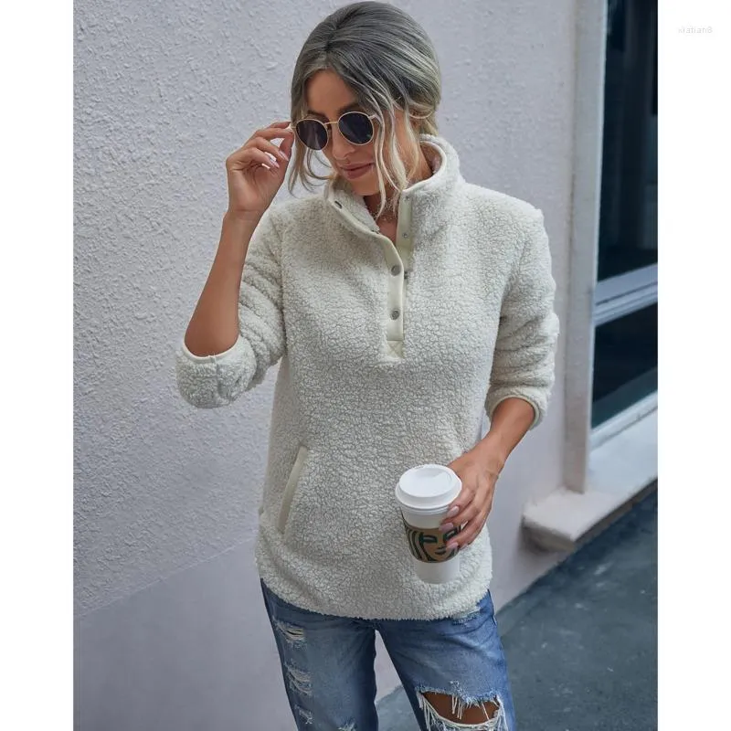 Sweat à capuche pour femme Automne / Hiver Mode Couleur unie Col montant Pull en peluche Sweat Femme Confortable Chaud Wm