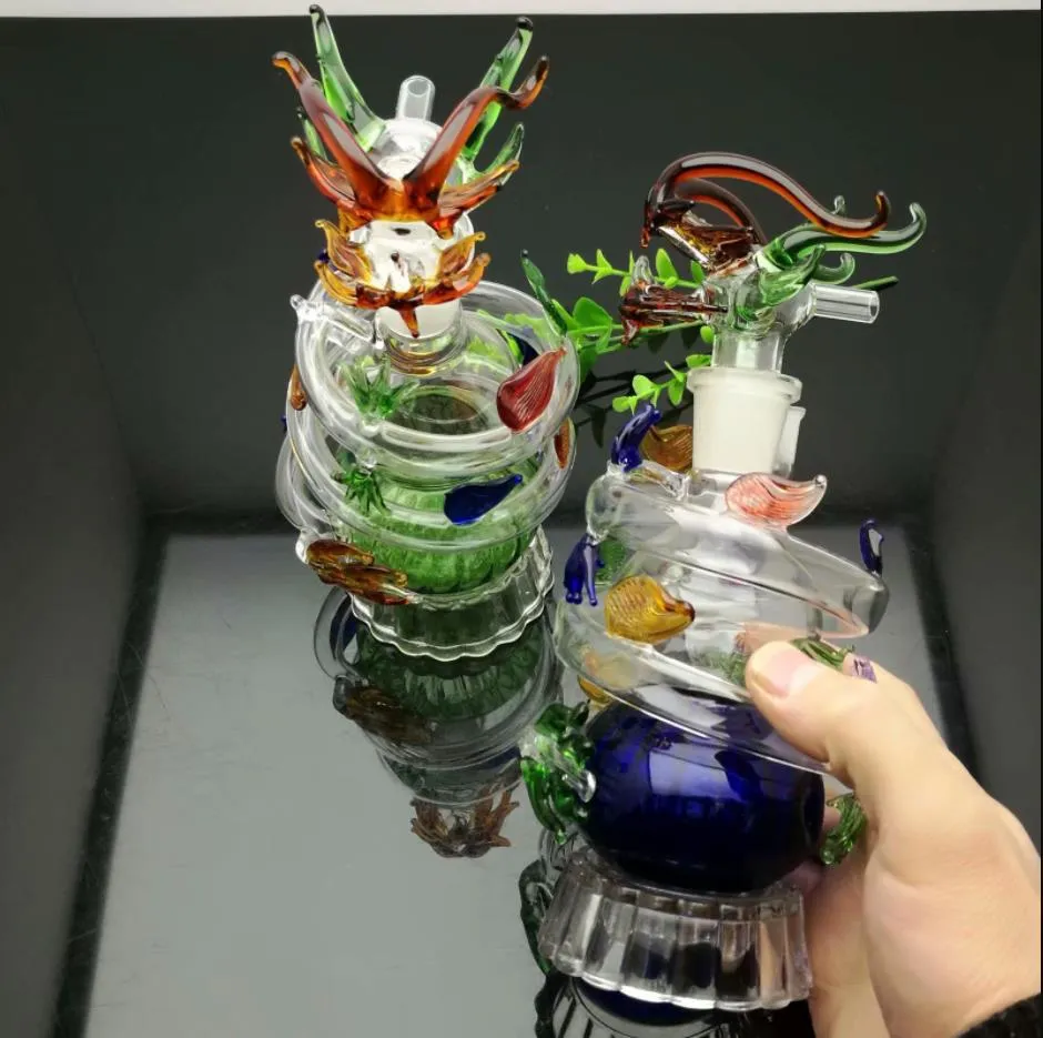 Cachimbos de vidro Fabricação de cachimbo de água soprado Bongs soprados à mão Garrafa de água de vidro de dragão de grandes dimensões colorida