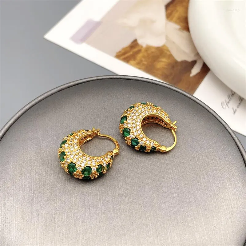 Stud Earrings Europe And America Retro Inlaid Zircon Emerald Satchel Shape Buckle For Women Personality Senior Sense Luxury