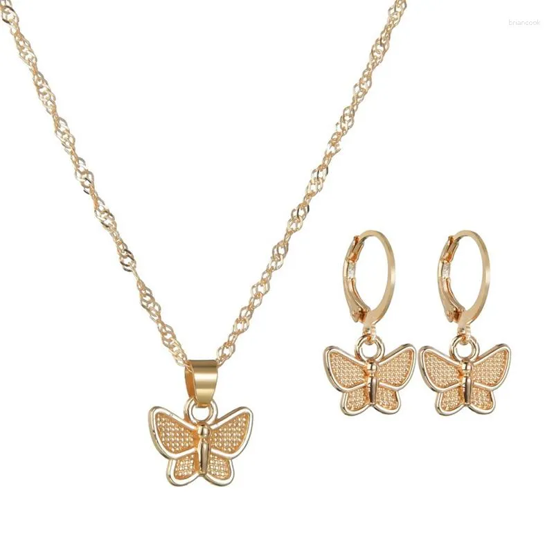 Necklace Earrings Set 3D Butterfly Pendant And Earring Alloy Chain Hoop For Women Girls Jewelry Accessories