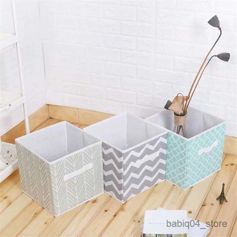 Storage Baskets Folding Fabric Storage Basket For Kids Toys Organizer Nursery Laundry Basket Home Closet Sundries Bag With Handle R230726