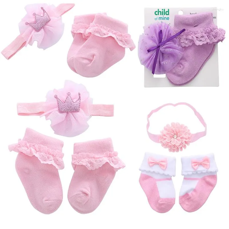 Accessoires pour cheveux Born Chaussettes Bande Ensemble Princesse Fleur Arc Dessin Animé Coton Filles Enfants Bébé Rubans Floral 95 (%) Spandex