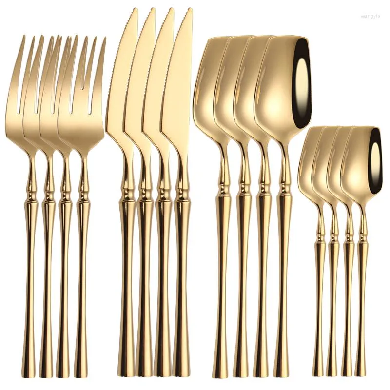 Set di stoviglie Set di posate Specchio Oro Acciaio inossidabile Piatti Forchette Cucchiai Coltelli Argenteria