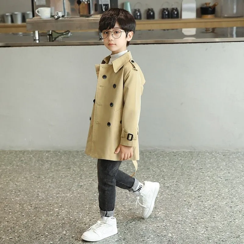 Tench coats 516Y Children Trench Coat Autumn Boys Jacket Long Double Breasted Turndown Collar Loose Casual Kids Windbreaker Clothes Hw109 230726