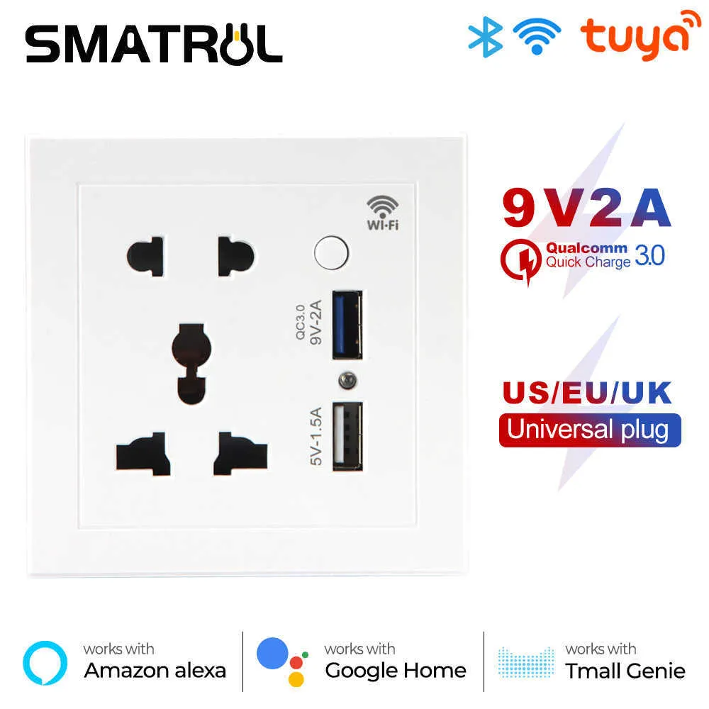 Smart Power Plugs Smatrul Tuya WiFi Smart Socket US EU UK PLICK FAST FAST CHARGER 3.0 USB CHARGING DE TIRMING APPLOI ÉLECTRIQUE POUR HOME ALEXA HKD230727