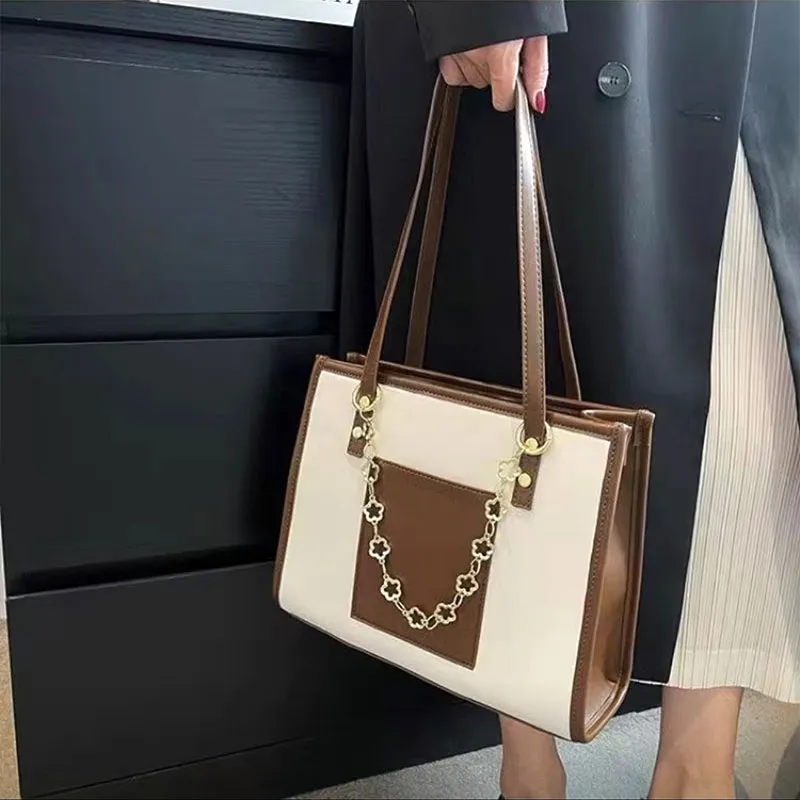 2023 new fashion commuter bag single shoulder tote bag Hong Kong leather large-capacity female bag