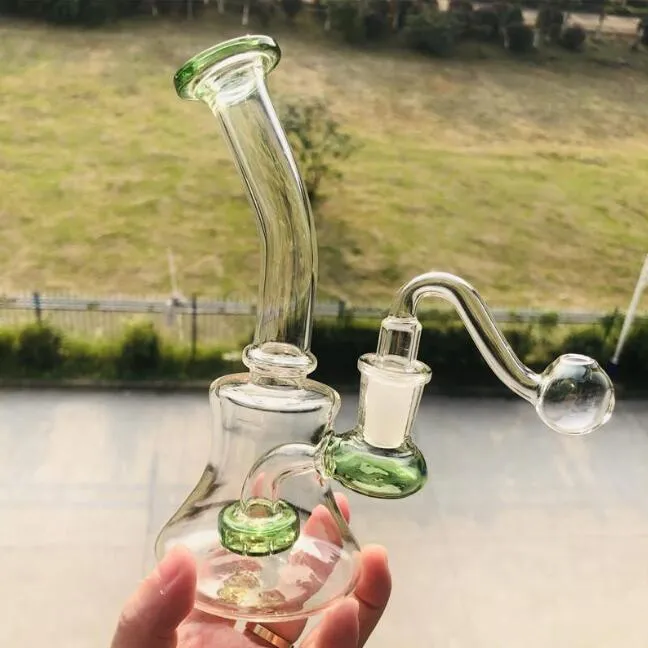 Bong Mini Recycler Dab Rig Glass Water Pipe Samll Purple Blue 14mmジョイントガラスオイルバーナー喫煙用ダブバブラー