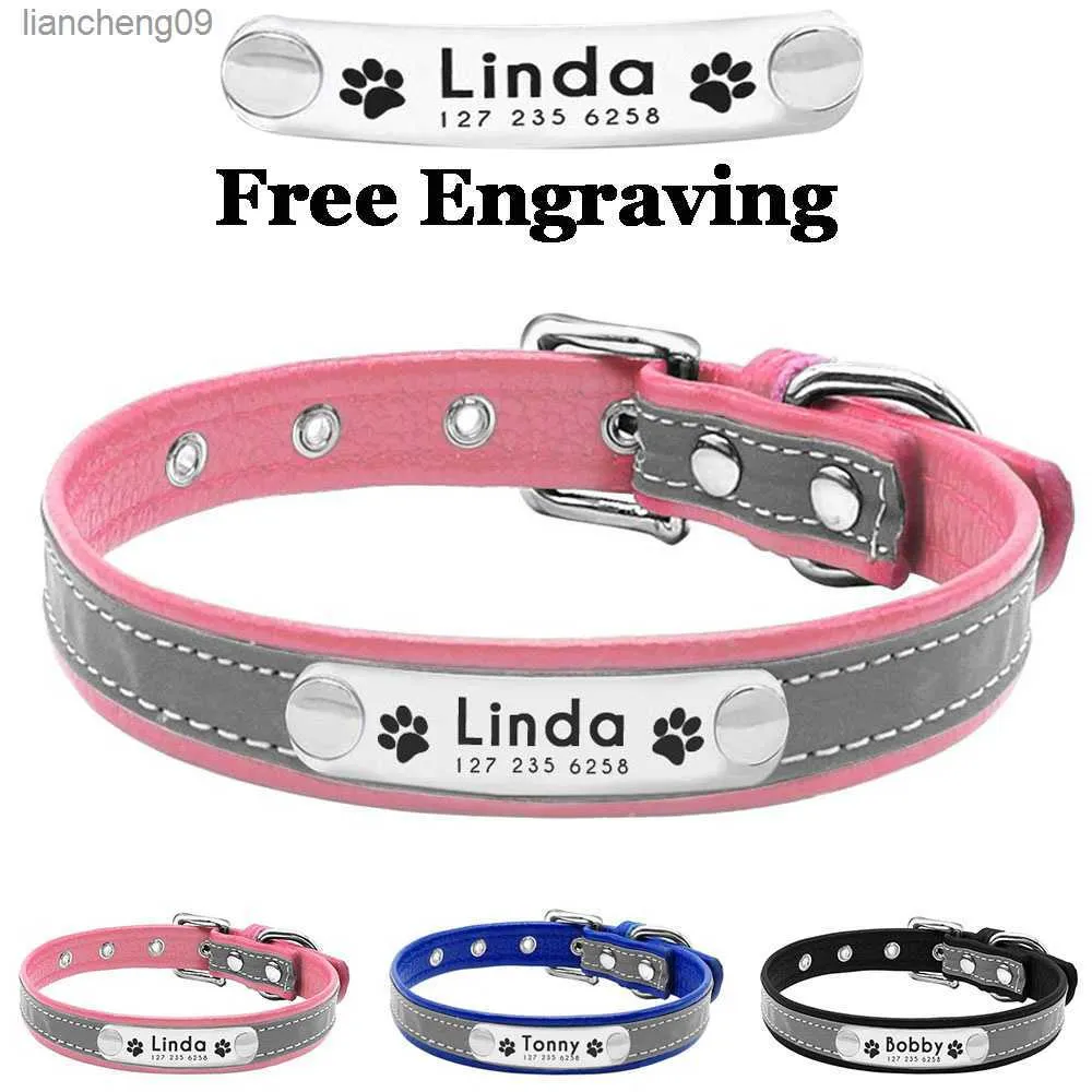 Läder Hållbar hundkrage Justerbar och anpassningsbar husdjurskrage Personlig unisex -krage Graverad reflekterande hundtagg L230620