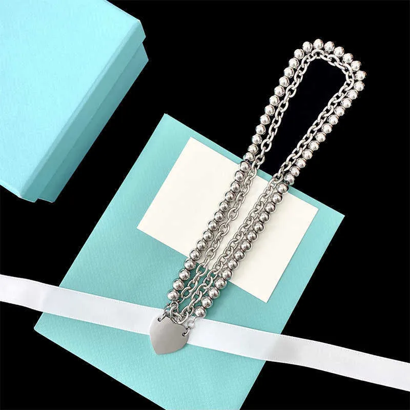 Designer Brand New listed trendy punk style Tiffays bead thick chain hanging love double ring overlapping titanium steel non fading Necklace