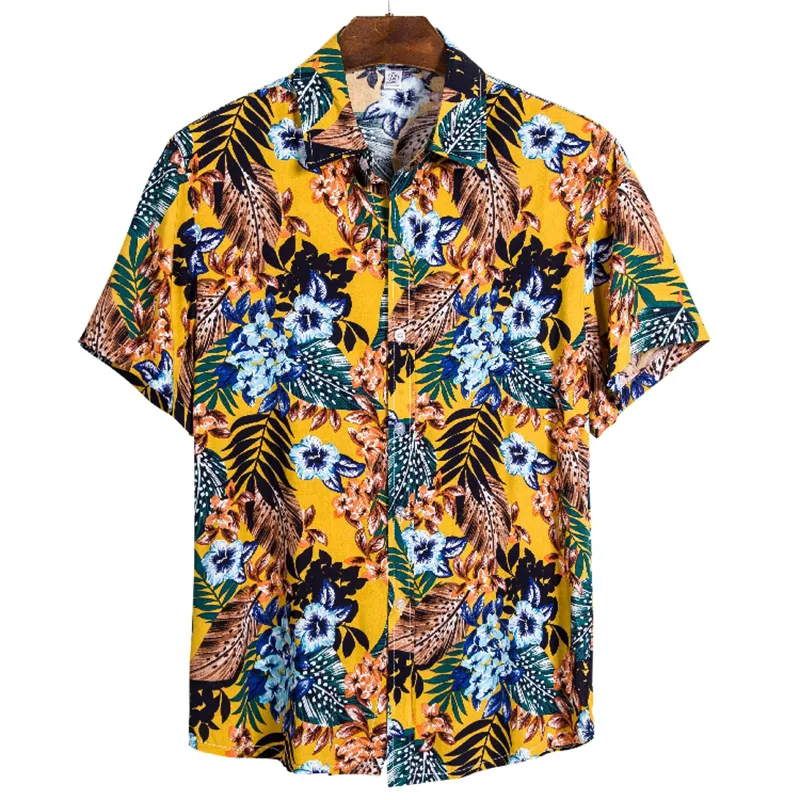 Camicie casual da uomo Camicia a maniche corte estiva in poliestere hawaiano Foglia tropicale Modello 3D Stampa Camicetta da uomo da spiaggia per uomo 5xl 230726