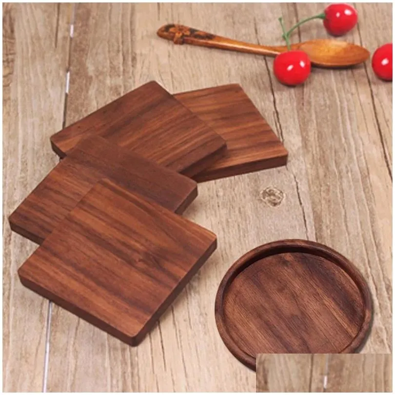 Mats Pads Wood Placemats Decor Heat Resistant Drink Pad Home Table Tea Coffee Cup Mat Square Round Drop Delivery Garden Kitchen Dini Otz0W