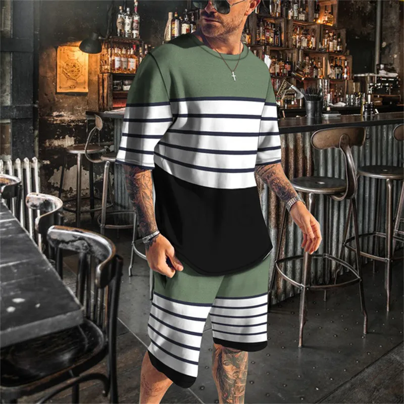 Tracki męskie Summer Men Soild Color Tracksuit z krótkim rękawem Zestaw Shirt Sets 2 -Piece Outfit Ubrania sportowe Męskie Zestaw 2307727