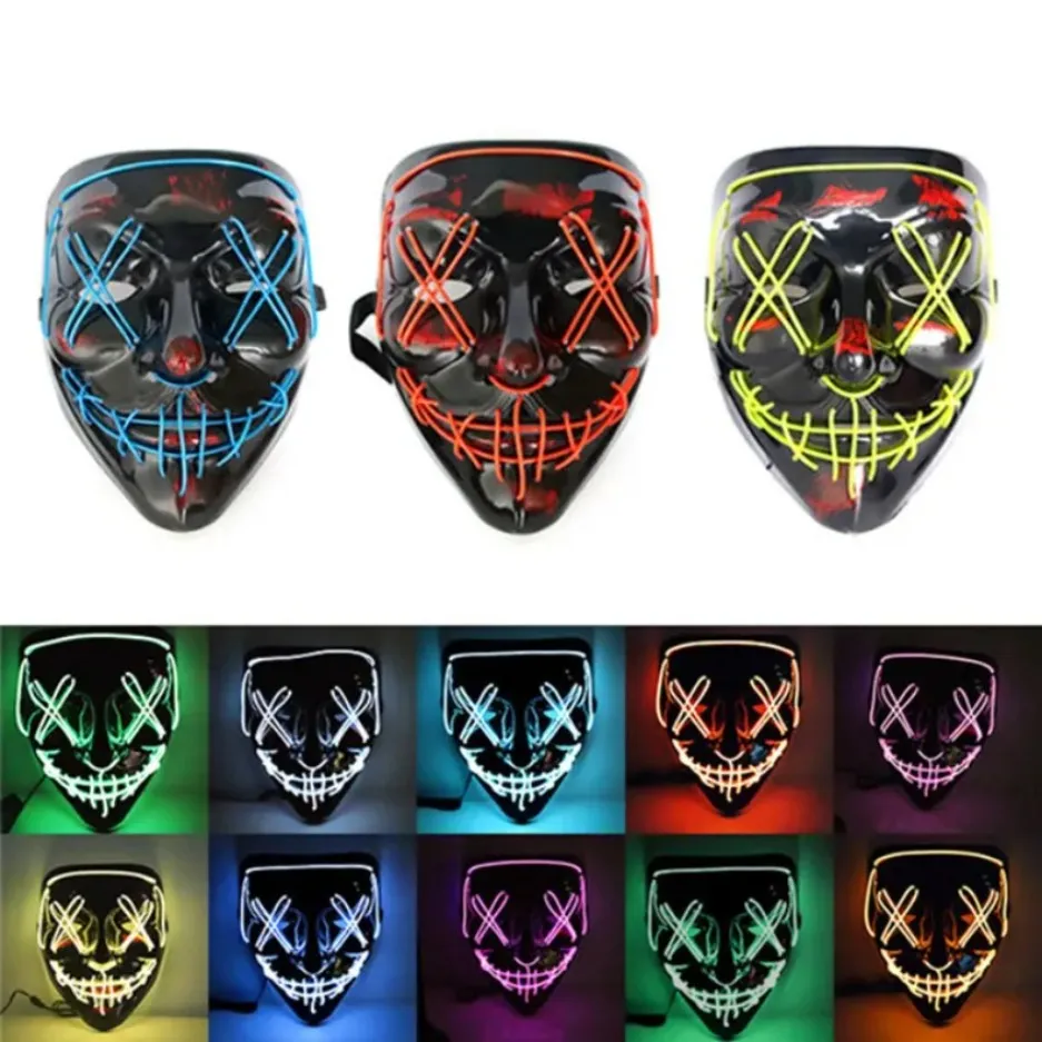 10 couleurs ! Halloween Scary Party Mask Cosplay Led Mask Light up EL Wire Masque d'horreur pour la fête du festival A0727