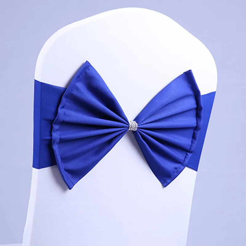 100pcs Stretch Chair Sashes For Wedding Spandex Chair Sashes Bow For Wedding Party Banquet Hotel Event Decoration Royal Blue