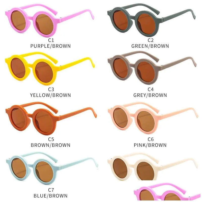 Lunettes De Soleil Enfants Designer Lunettes De Soleil Enfant Miroir Ombrage Lunettes Bonbons Couleur Solide Rétro Cadre Rond Lunettes Pour Garçons Filles Fash Dhsbh