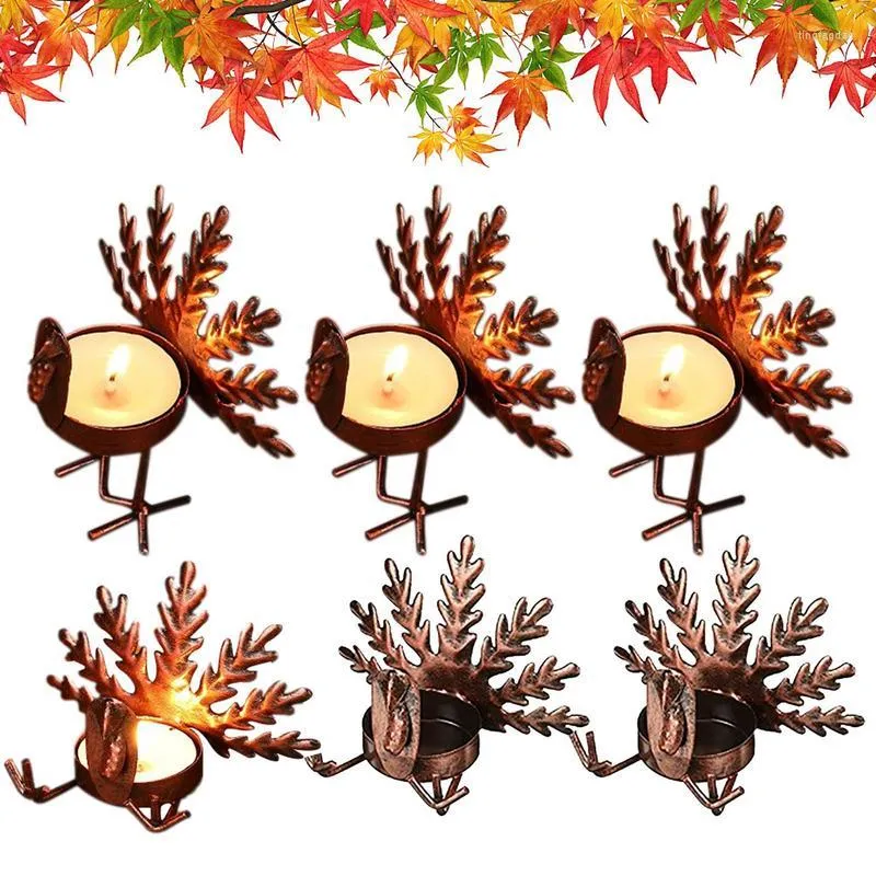 Dekorativa blommor Thanksgiving Candle Holder Tealight Candleholders Turkiet Shape Holders 6st Table Centerpiece Rustic Tea Light