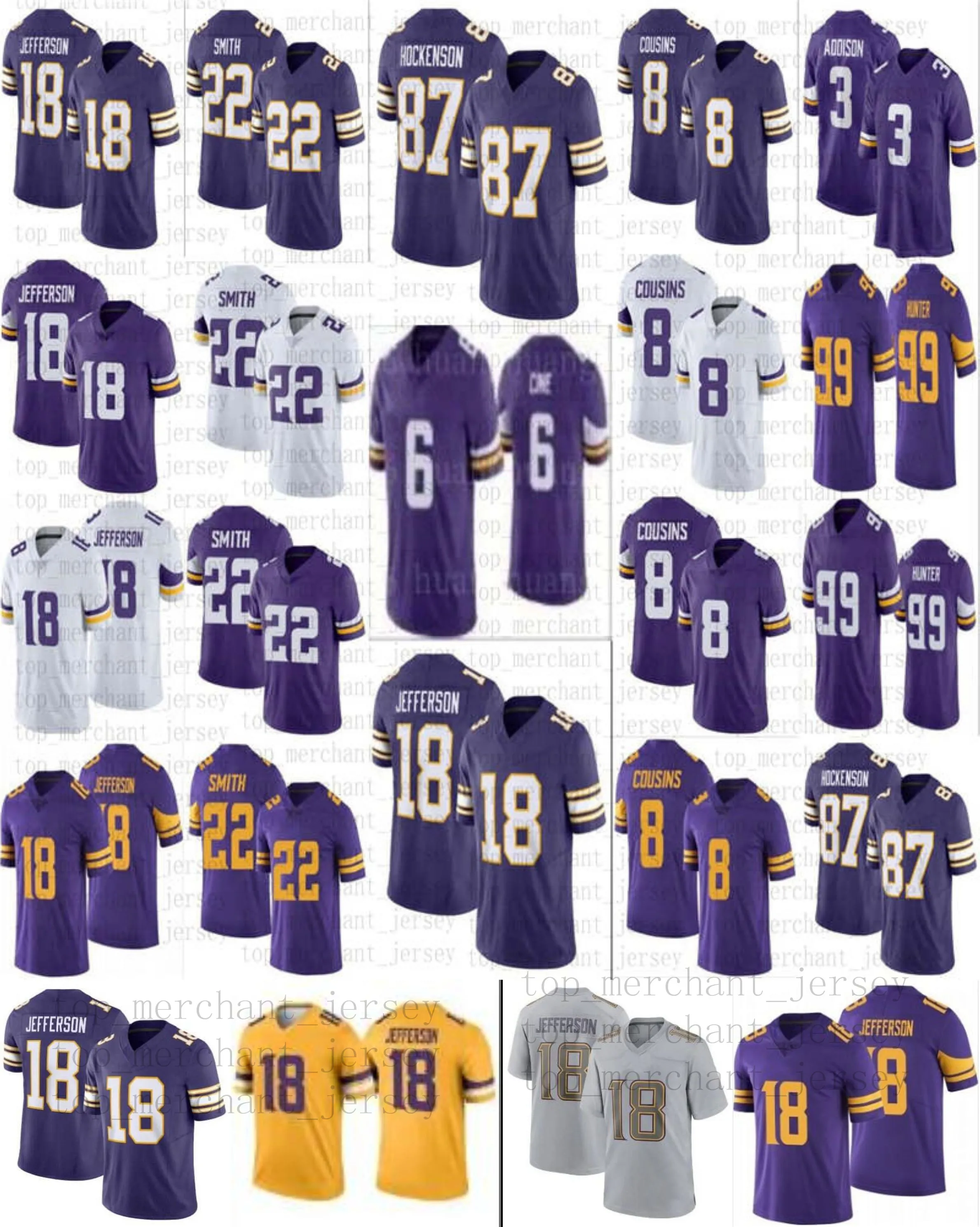 J.J.McCarthy 18 Justin Jefferson voetbaljersey Adam Thielen Lewis Cine Kirk Cousins Danielle Hunter Kellen Harrison Smith T.J.Hockenson 3 Addison Randy Moss