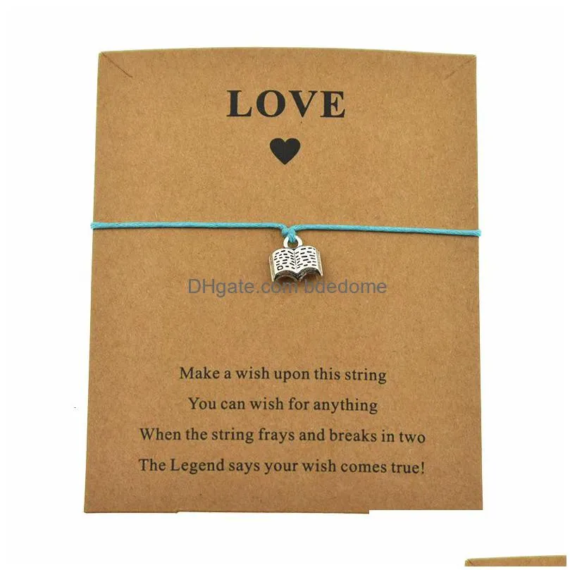 new personality reading lovers book charm bracelets for women men teachers students gifts adjustable rope loev card jewelry