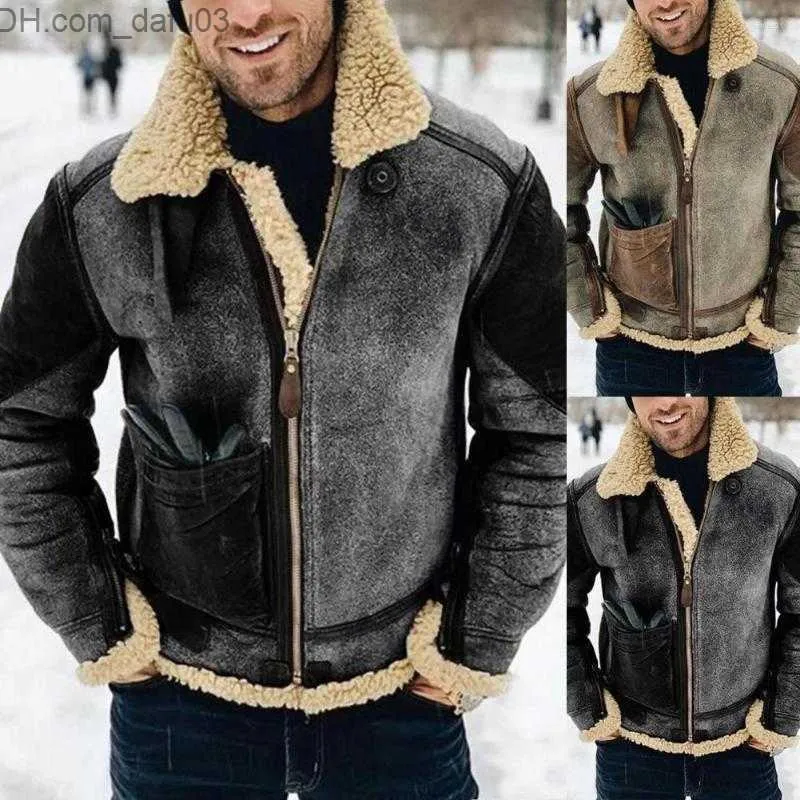 Heren donsparka's heren donsjack heren retro winter warme wollen jassen turn-down kraag jassen met ritssluiting lange mouwen overjassen streetwear Z230727