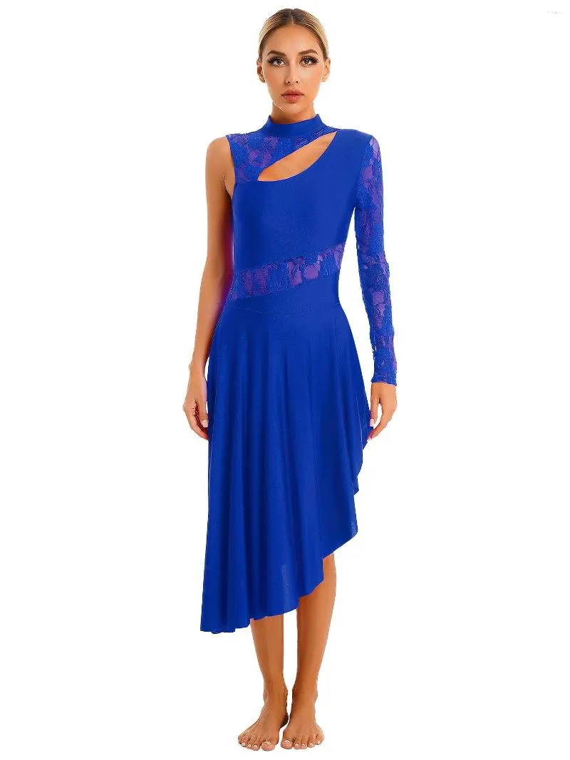 sachin and babi light blue dress Stage Wear Womens One Shoulder Long Sleeve Ballet Dress Polyester Size S  with Sheer Lace and Chiffon Skirt from Dhgate Stage Wear