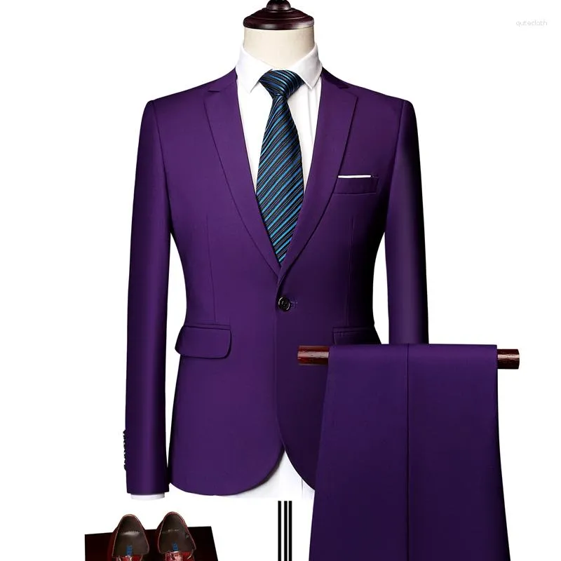 Ternos masculinos 2023 Blazer de alta qualidade (calças ocidentais) Conjunto de duas peças para festa de casamento britânica elegante elegante para noivo