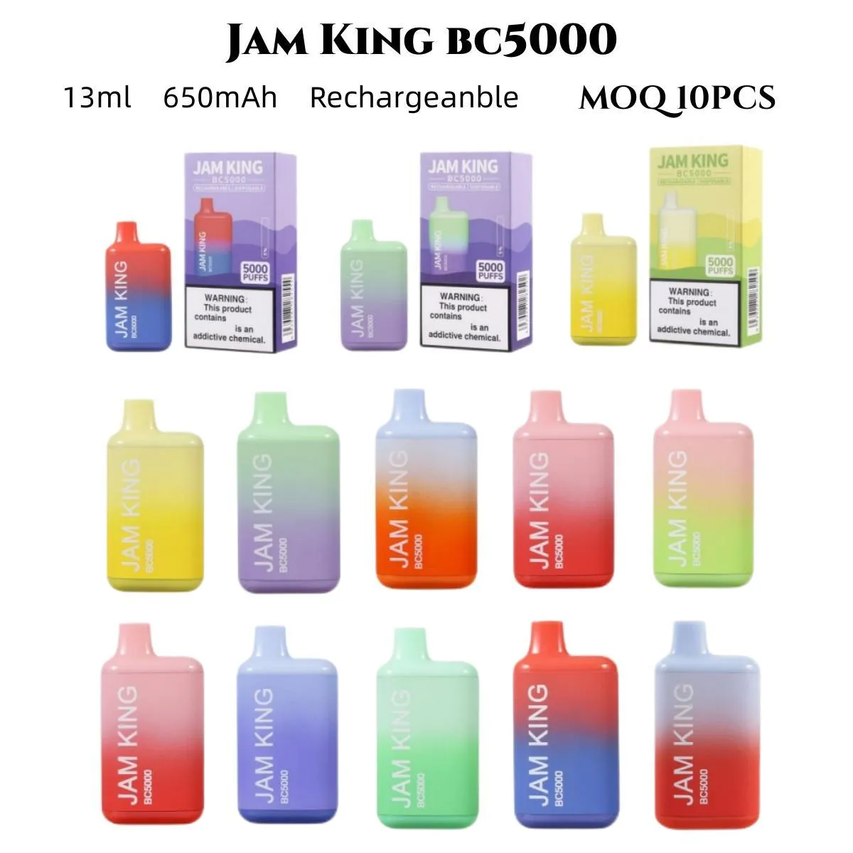 Оригинальные одноразовые сигареты Jam King bc5000 Bang Vape со вкусом 13 мл, предварительно заполненные электронные сигареты Desechables, аккумулятор 650 мАч, США, Великобритания, против puff 5000 flex 7000 7k 12000 12k