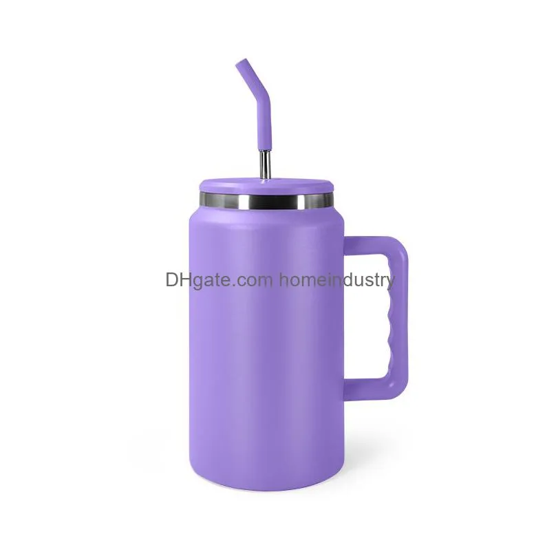 50oz mug tumbler with handle powder coated travel coffee mug with straw double wall stainless steel water cup bottle large insulated tumbler