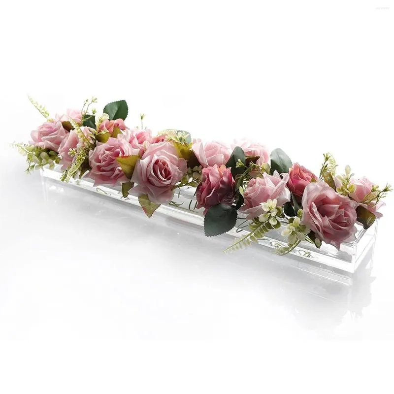 VASESモダンな長方形の花瓶芸術コンテナリビングルームテーブルのための花のアレンジメントセンターピースシェルフの家の装飾