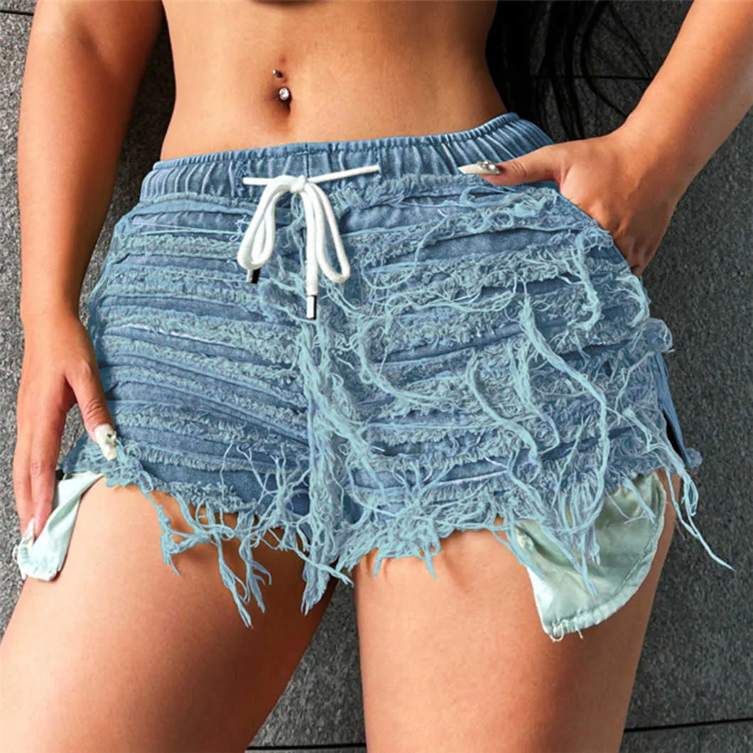 2023 été nouvelles femmes bord frange Sexy enveloppé hanche taille Fit Denim Shorts robin jeans jean