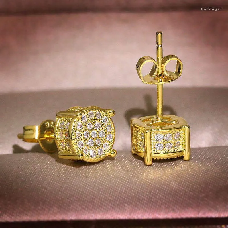 Brincos Stud Brinco Cheio de Ouro Amarelo 14K Fino 1 Quilates FL Diamante Jóias Prata 925 Bizuteria Orecchini Pedra Preciosa