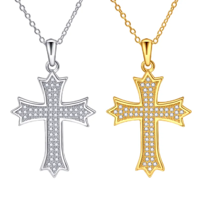 2023 Hot Selling S925 Sterling Silver Trendy Cross Pendant i Europa och Amerika, French Regular Full Diamond Women's Necklace