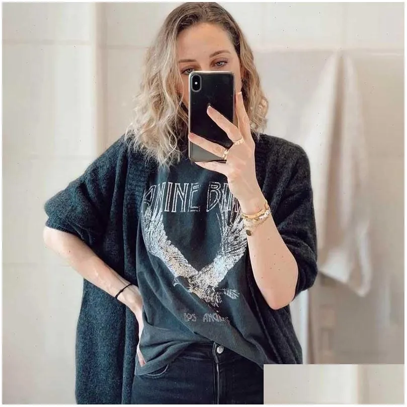 super chic summer round neck pullover cotton womens t-shirt black bing print tee za