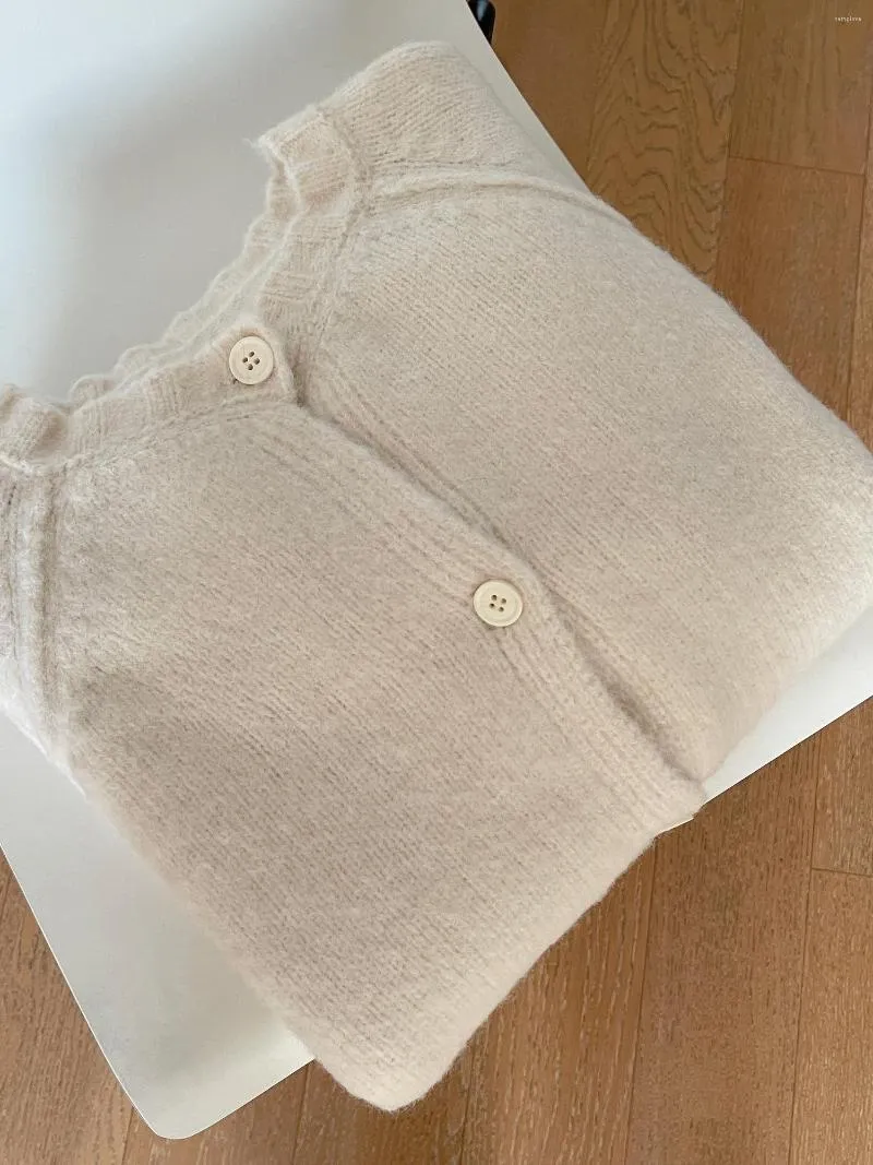 Kvinnors stickor Little Sheep White Raglan ärmar Mångsidig tröja kappa Gentle Outwear Top 2023